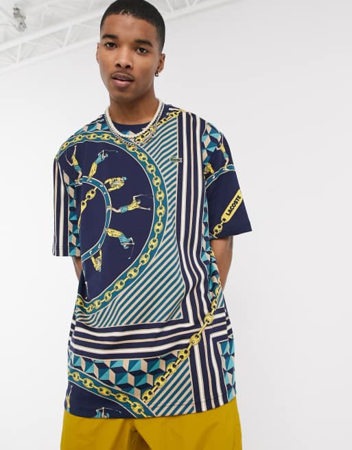 Lacoste L!VE chain print t-shirt in navy | ASOS