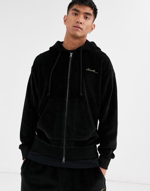 velour full zip logo hoodie in charcoal | ASOS