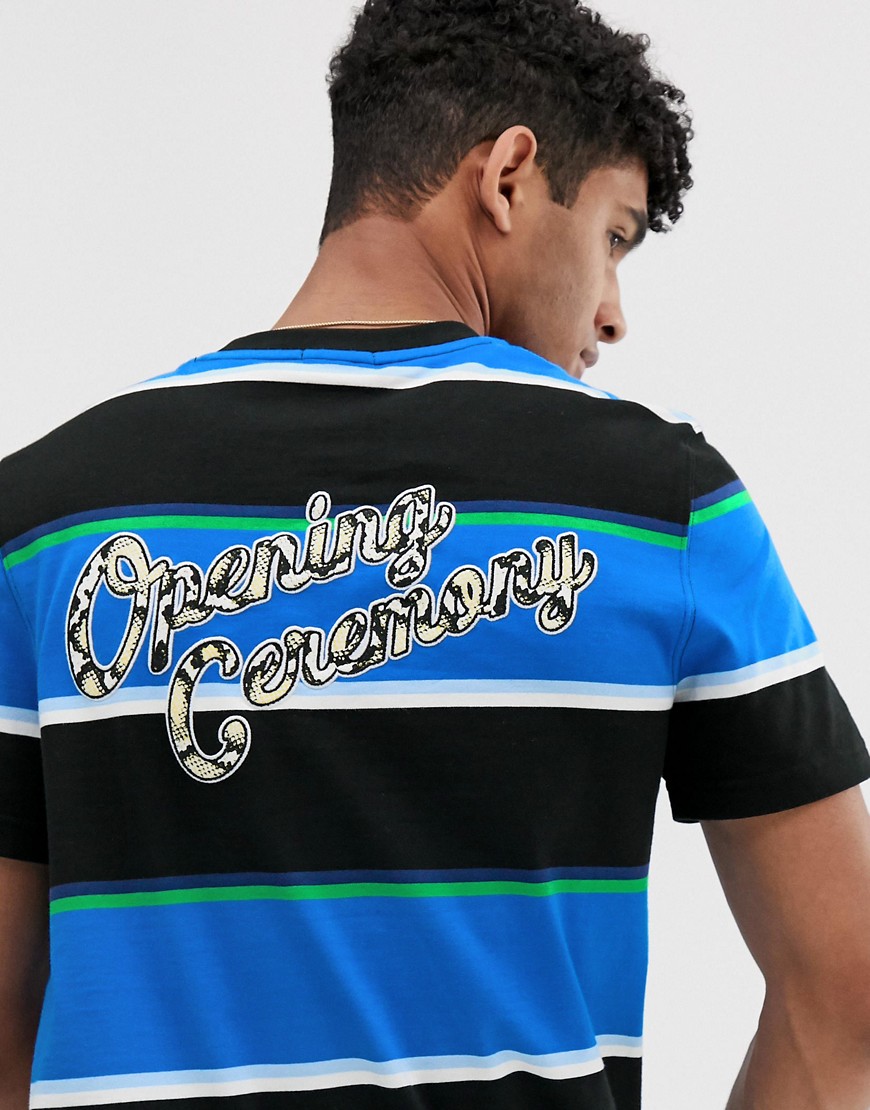 Lacoste - L!VE X Opening Ceremony - Gestreept T-shirt met logo op de achterkant in blauw
