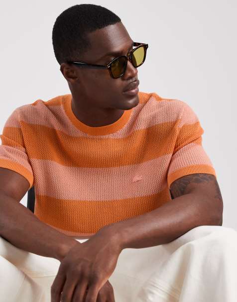 Lacoste - Maglione a maniche corte arancione con righe a contrasto - view 1