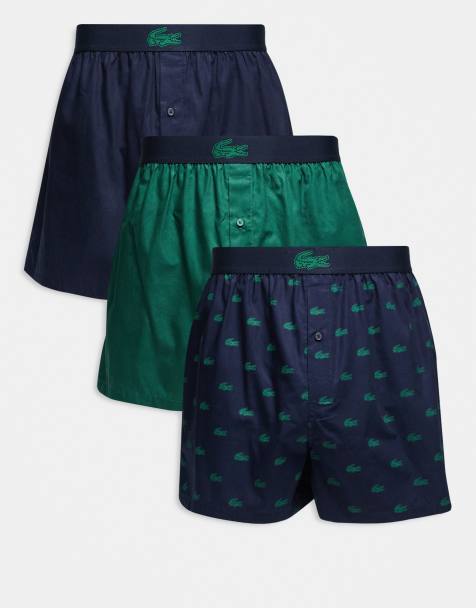 Lacoste – Marinblå och gröna, vävda boxershorts, 3-pack - view 1