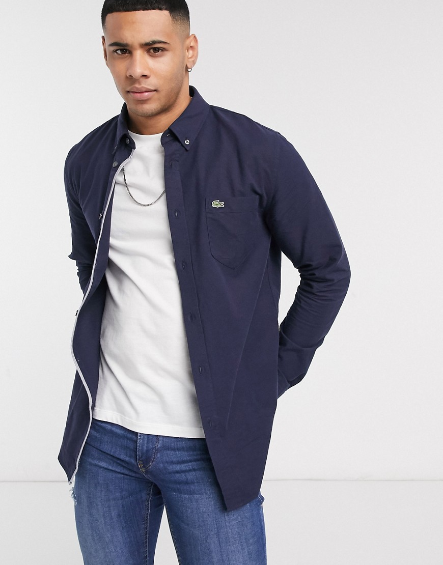 Lacoste – Marinblå oxfordskjorta med button down-krage