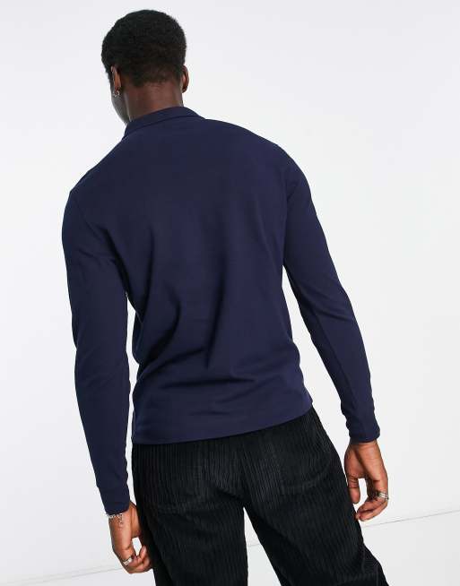Lacoste – Marinblå pikétröja med lång ärm, 2 av 4