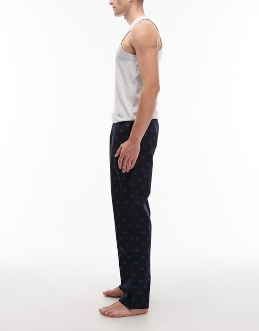 Lacoste – Marinblå pyjamasbyxor med heltäckande krokodilmönster, 2 av 4