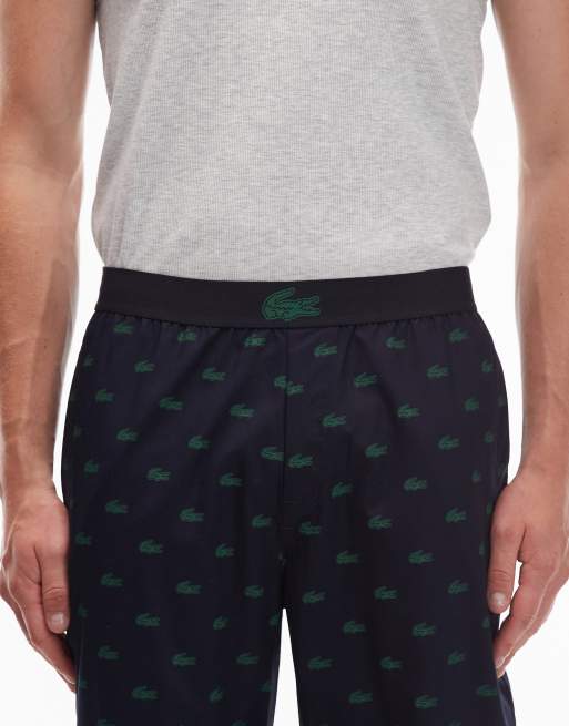 Lacoste – Marinblå pyjamasbyxor med heltäckande krokodilmönster, 3 av 4