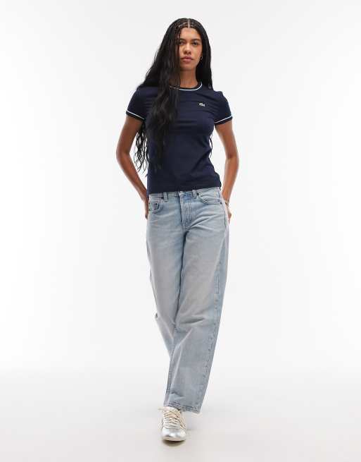 Lacoste - Marineblå T-shirt i slim fit med kontrastkanter, 2 af 4