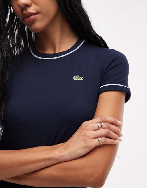Lacoste - Marineblå T-shirt i slim fit med kontrastkanter, 4 af 4