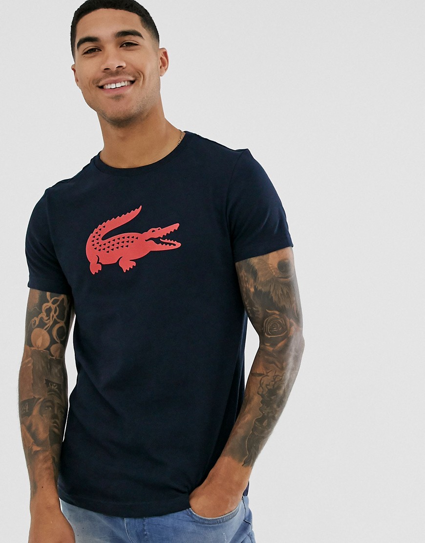 Lacoste — Marineblå T-shirt med stort krokodillelogo på brystet