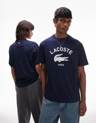 Lacoste - Marineblaues T-Shirt mit Logo vorn