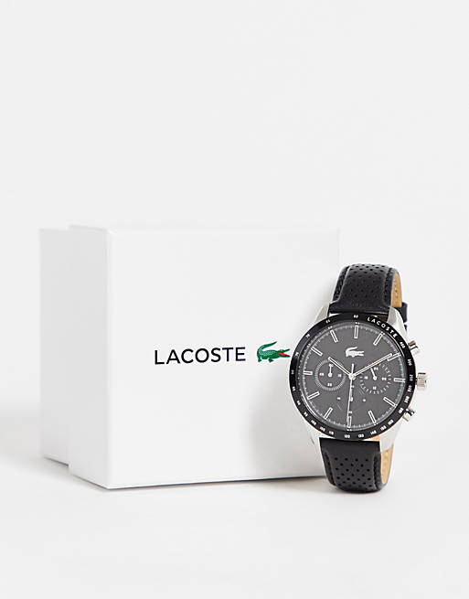 Lacoste mens leather watch in black 2011109