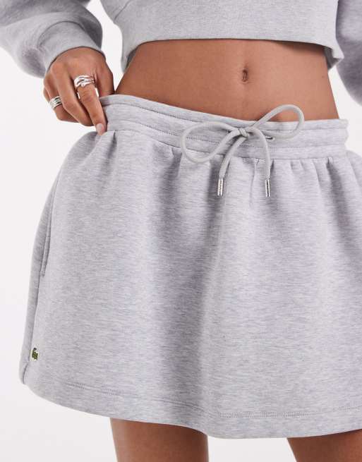 Lacoste - Minigonna felpata in cotone grigia, 4 di 5