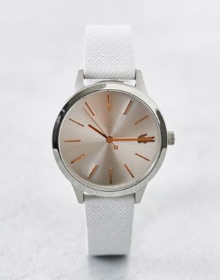 Lacoste minimal watch in white and rose gold