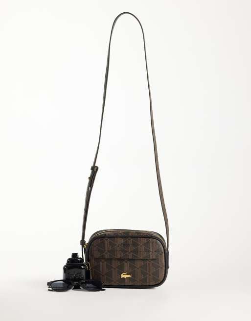 Lacoste mono logo print reporter bag in brown, 2 of 4