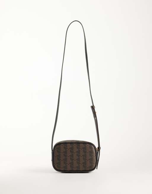 Lacoste mono logo print reporter bag in brown, 4 of 4