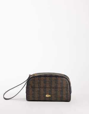 Lacoste mono logo print washbag in brown
