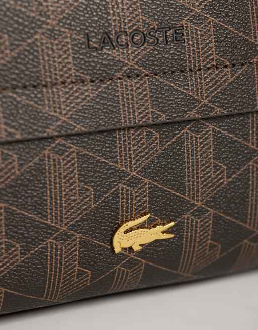 Lacoste mono logo print washbag in brown, 3 of 4