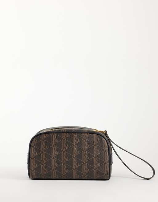 Lacoste mono logo print washbag in brown, 4 of 4