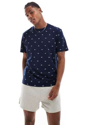 Lacoste monogram logo pj t-shirt in navy