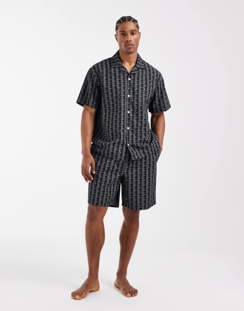 Lacoste monogram print set with logo waistband in black - view 1