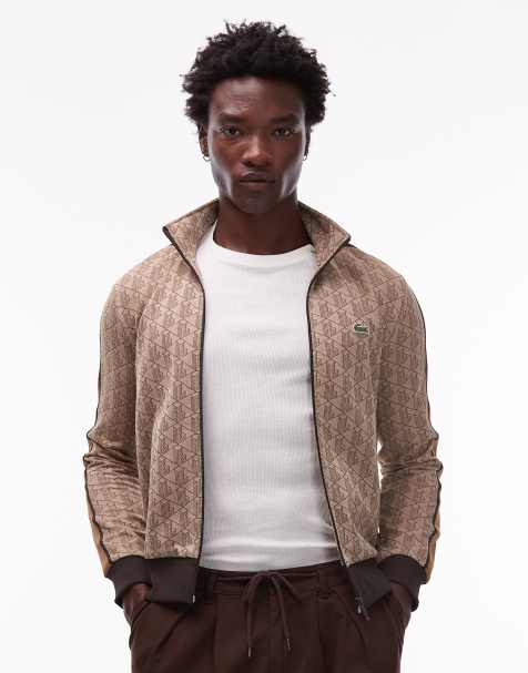 Lacoste monogram zip thru track jacket in beige - view 1