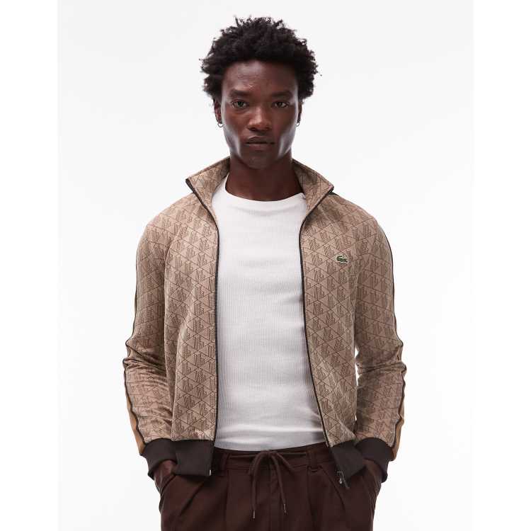 Lacoste monogram zip thru track jacket in beige | ASOS