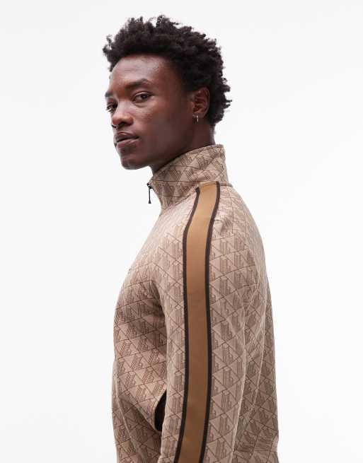 Lacoste monogram zip up track jacket in beige | ASOS