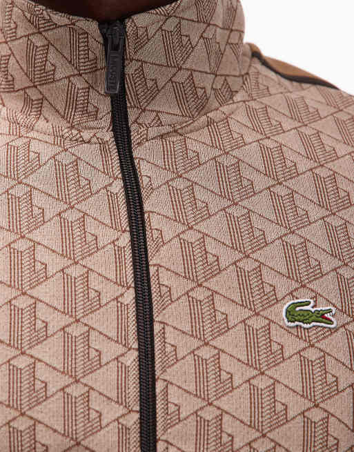 Lacoste monogram zip up track jacket in beige | ASOS