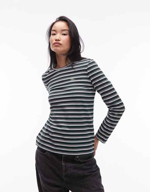 Lacoste - Mørkegrøn langærmet T-shirt med striber