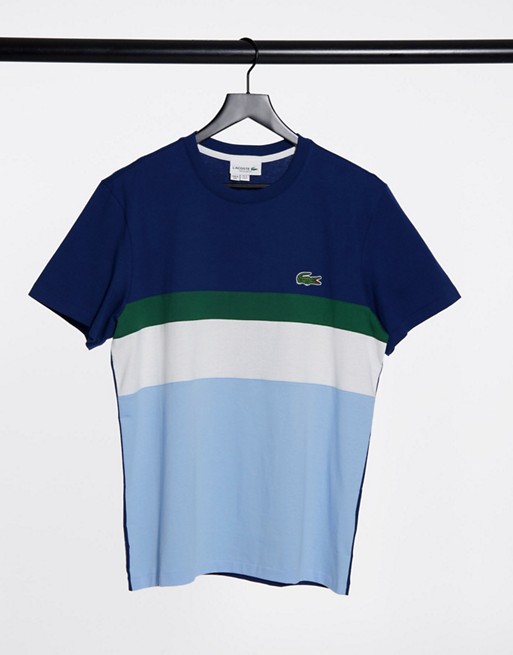 Lacoste multi colour panelled t-shirt in navy/ white/ green