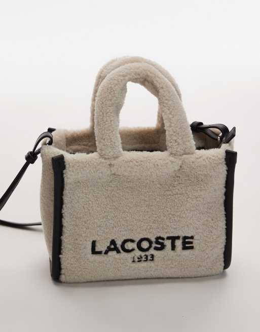 Lacoste - Naturfarvet/sort crossbody-taske i imiteret lammeskind, 3 af 4
