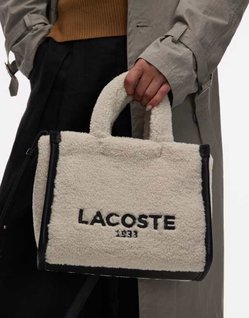 Lacoste - Naturfarvet/sort crossbody-taske i imiteret lammeskind, 4 af 4