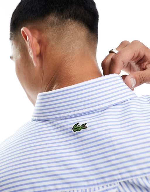 Lacoste - Overhemd met heritage logo en lange mouwen in wit en blauw, 3 van 4