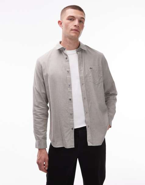 Lacoste - Overhemd met zak in olijfgroen en wit - view 1
