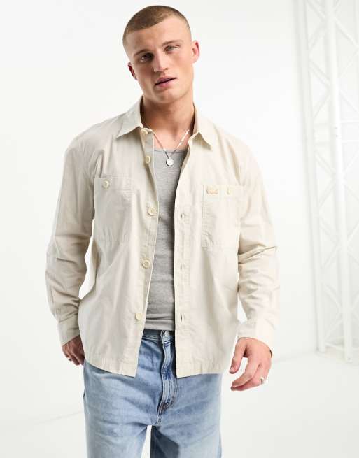 Lacoste Overshirt met lange mouwen in beige