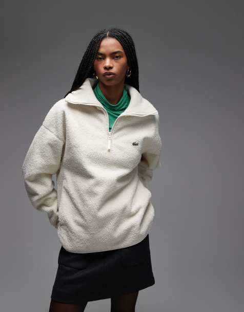 Lacoste – Oversize-Sweatshirt in Weiß mit kurzem Reißverschluss - view 1