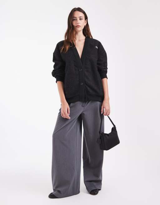 Lacoste oversized boiled wool v-neck co-ord cardigan in black , 3 of 4