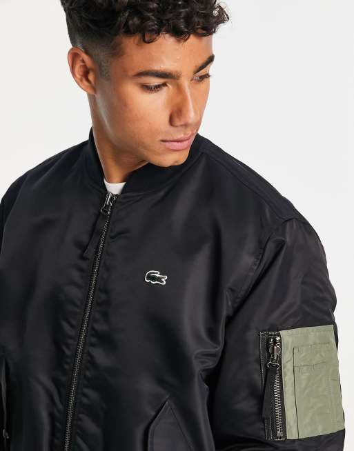 Lacoste oversized bomber jacket in black