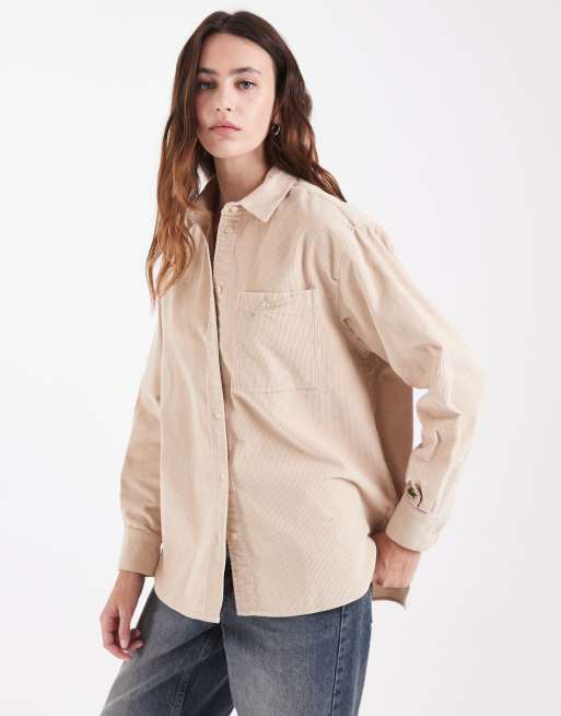 Lacoste oversized corduroy shirt in beige , 3 of 4
