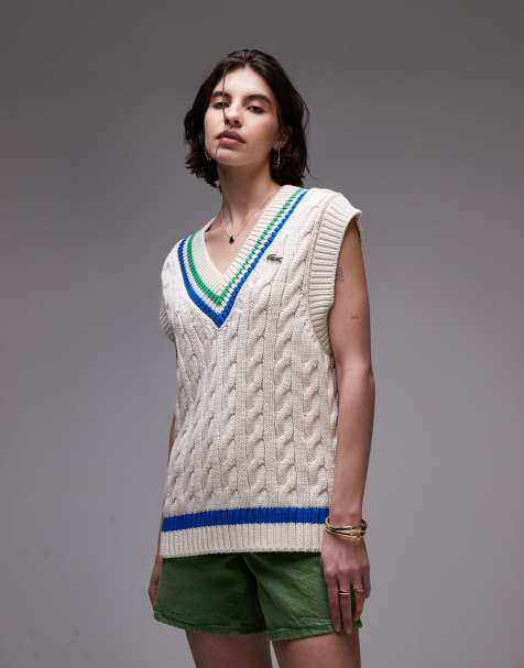 Lacoste - Oversized gebreid gehaakt cricket spencer in gebroken wit - view 1