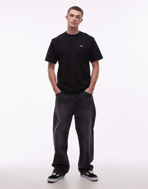 Lacoste oversized heavy weight t-shirt in black, 2 of 5