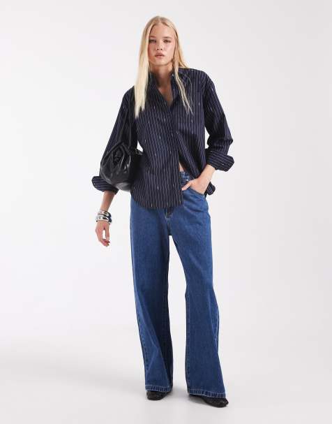 Lacoste oversized jaquard stripe poplin shirt in navy - view 1