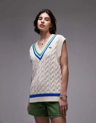 Lacoste Oversized Knit Cricket Sweater Vest In White