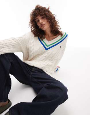 Lacoste Lacoste oversized knitted cricket jumper in off white