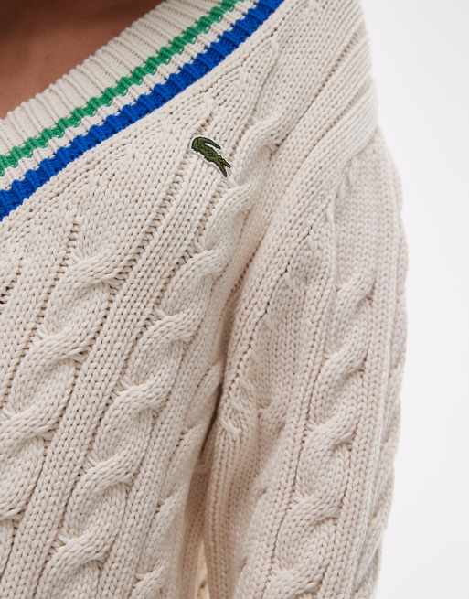 Lacoste oversized knitted cricket jumper in off white