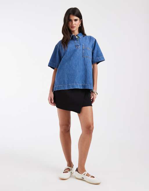 Lacoste oversized lätt denim-piké i blått, 2 av 4