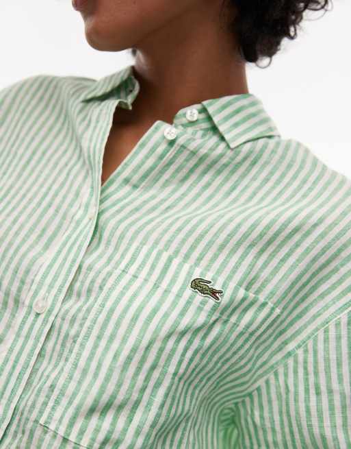 Lacoste oversized long sleeve striped shirt in green and white (part of a set), 3 of 4