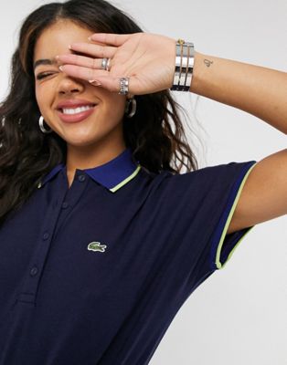 Lacoste classic polo shirt with yellow contrast detail in blue-Blues