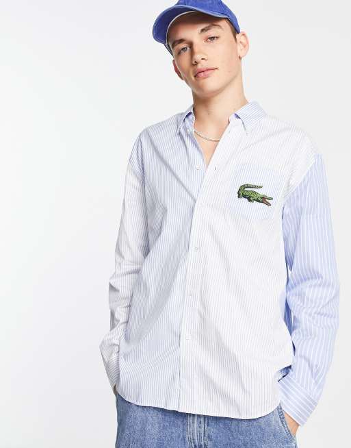 Lacoste oversized stripe shirt in blue