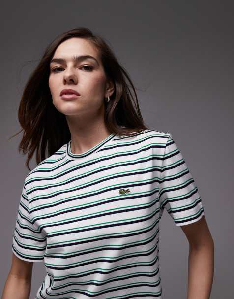Lacoste oversized t-shirt in green black and white horizontal stripes - view 1