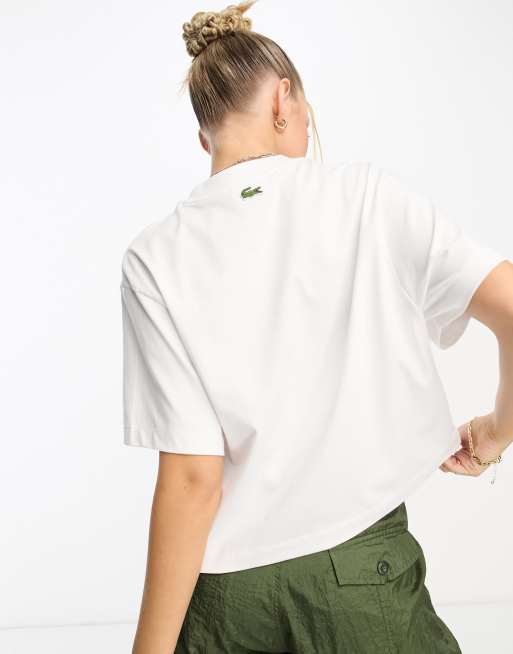 Lacoste oversized T shirt in white with chest graphics